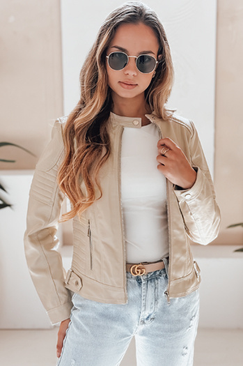Kurtka skórzana damska ramoneska ROCKMISS beżowa Dstreet TY5215