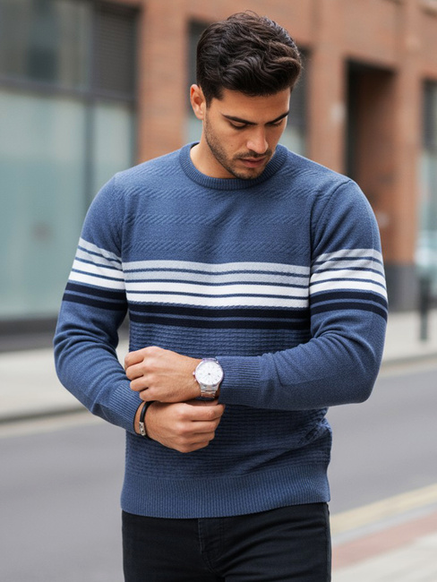 Sweter męski w paski niebieski Dstreet WX2325