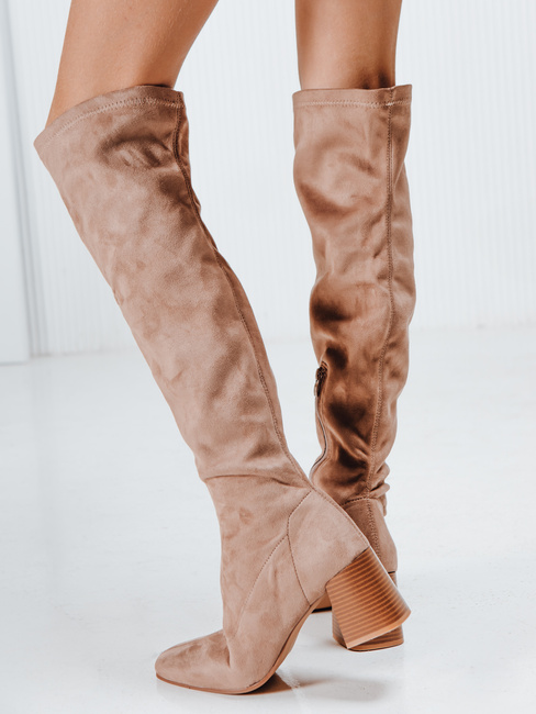 Kozaki damskie zamszowe beżowe Dstreet ZY1244