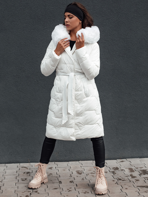 Płaszcz zimowy damski pikowany z kapturem ELENESS biały Dstreet TY4607