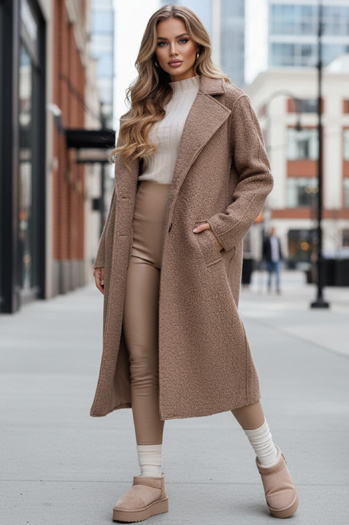 Długi płaszcz damski typu baranek beżowy Dstreet NY0753z