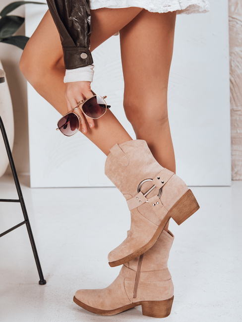 Kowbojki damskie zamszowe beżowe Dstreet ZY1301