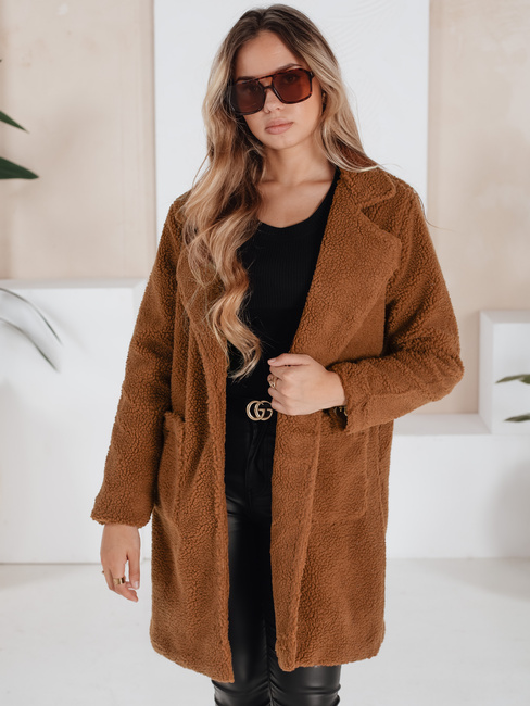 Płaszcz zimowy damski teddy futrzany brązowy Dstreet NY0752