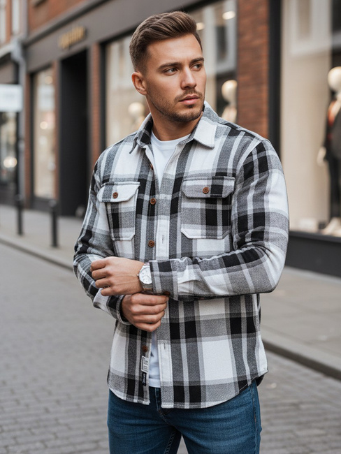 Koszula męska flanelowa w kratę czarno-biała Dstreet DX2673