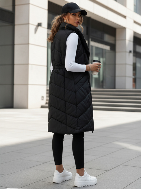 Kamizelka damska pikowana długa bez kaptura SERKIS czarna Dstreet TY4524