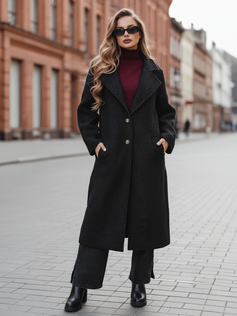 Długi płaszcz damski typu baranek czarny Dstreet NY0754z