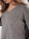 Damski sweter z dekoltem V VERALIA szary Dstreet MY2519