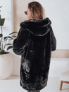 Płaszcz damski futerkowy MISSFLUFF czarny Dstreet TY4982