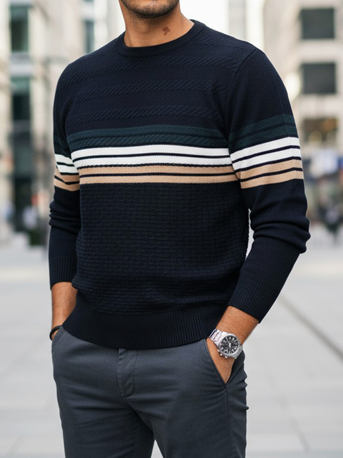 Sweter męski w paski granatowy Dstreet WX2323