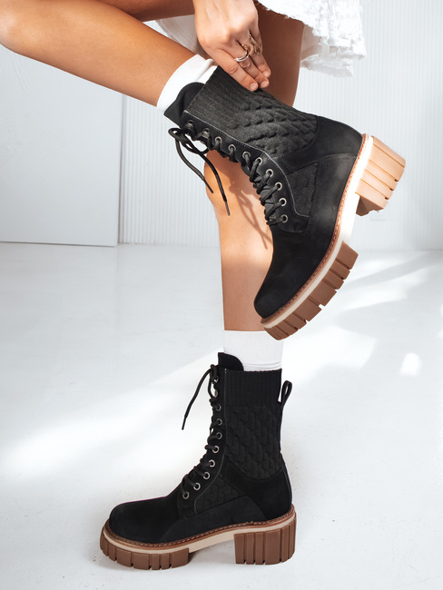Botki damskie sznurowane czarne Dstreet ZY1239