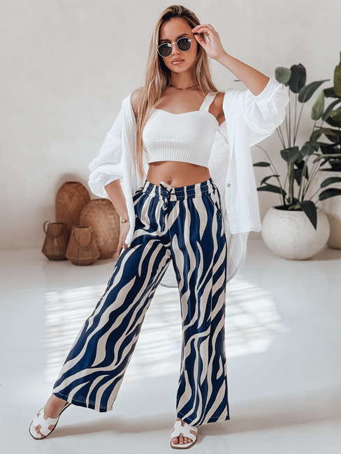 Spodnie damskie wide leg w paski ZEBRAVIBE granatowo-beżowe Dstreet UY2654