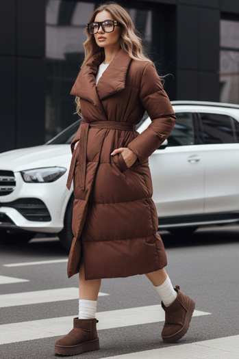 Płaszcz damski długi pikowany FAVI brązowy Dstreet TY4962