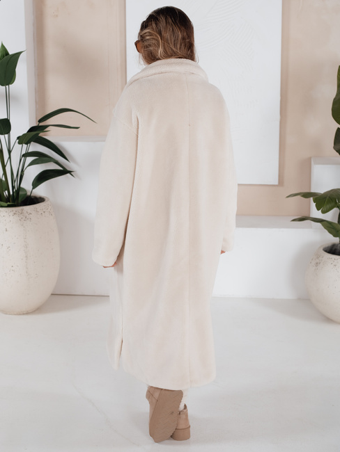 Płaszcz zimowy damski teddy futrzany długi kremowy Dstreet NY0750