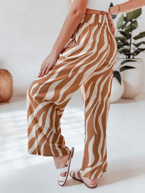 Spodnie damskie wide leg w paski ZEBRAVIBE beżowo-kamelowe Dstreet UY2655