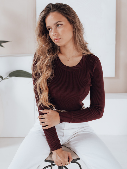 Damski sweter prążkowany NOLVIE bordowy Dstreet MY2493
