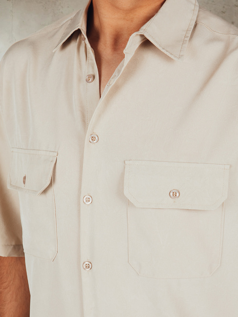 Koszula męska z krótkim rękawem beżowa Dstreet KX1082