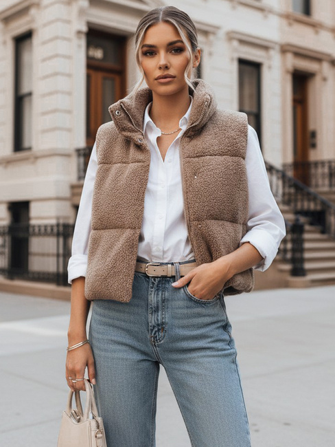 Kamizelka damska z kożuszkiem BEEWARM kamelowa Dstreet TY3800