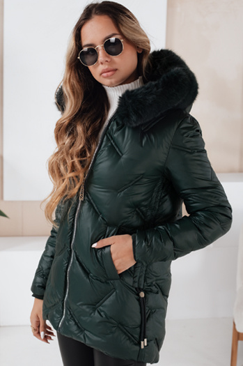 Kurtka damska zimowa LOVEINSIDE pikowana z futerkiem ciemnozielona Dstreet TY5050