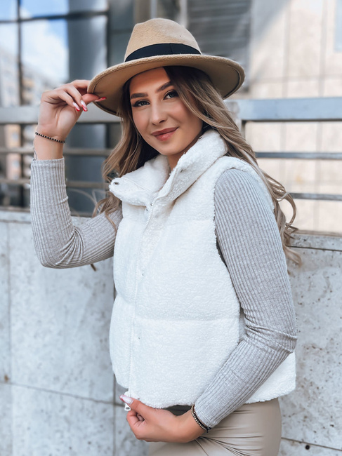 Kamizelka damska z kożuszkiem BEEWARM kremowa Dstreet TY3801