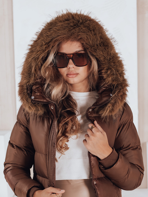 Kurtka zimowa damska pikowana z futerkiem STYLEBELLA brązowa Dstreet TY5009
