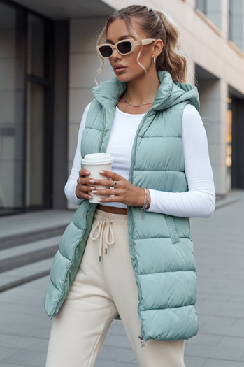 Kamizelka damska pikowana z kapturem BRITA miętowa Dstreet TY4511