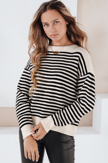 Damski sweter w paski ELVARA beżowy Dstreet MY2523