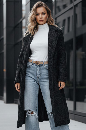 Długi płaszcz damski typu baranek czarny Dstreet NY0754z