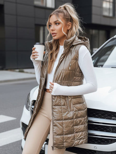 Kamizelka damska pikowana z kapturem złota Dstreet TY5258