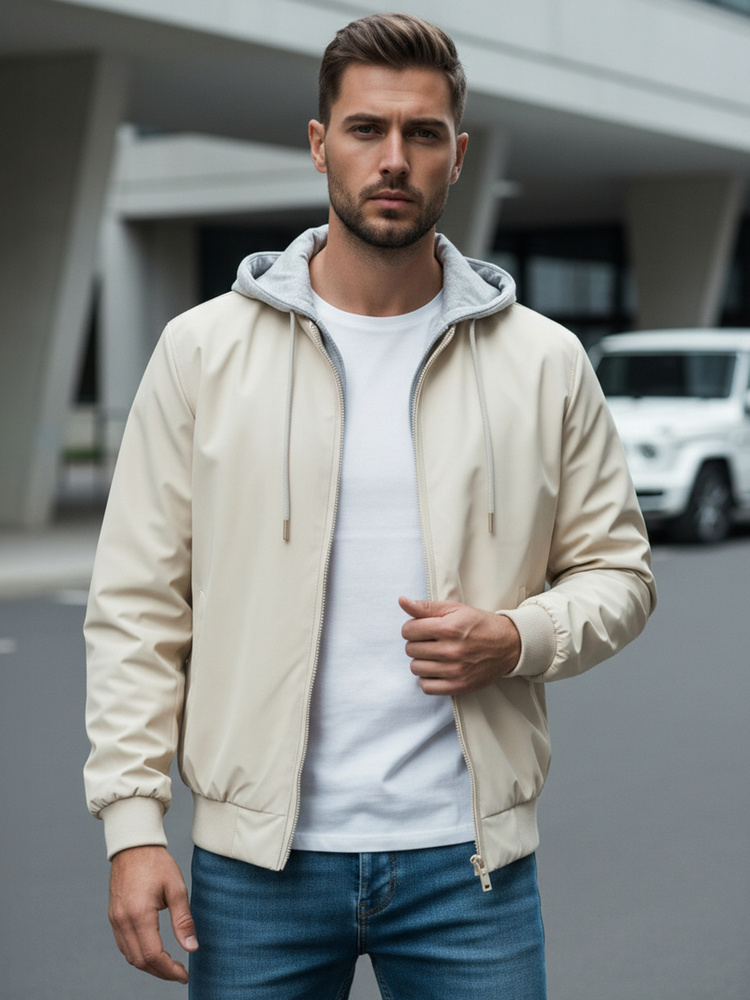 Pánska bomber bunda s kapucňou biela Dstreet TX5020