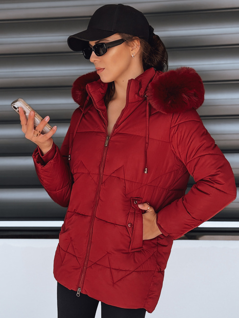 Kurtka damska zimowa pikowana z kapturem bordowa Dstreet TY5329