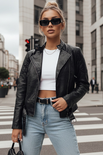 Kurtka skórzana damska ramoneska ERIPA czarna Dstreet TY4194