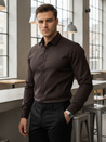 Koszula męska SLIM FIT elegancka gładka ciemnobrązowa Dstreet DX2682