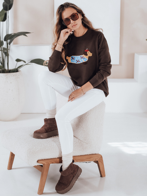 Damski sweter z aplikacją psa CHICPAWS brązowy Dstreet MY2544