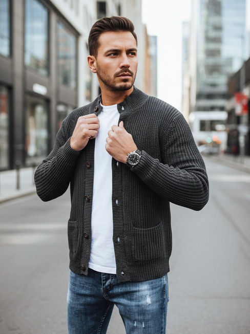 Sweter męski kardigan ciemnoszary Dstreet WX2345