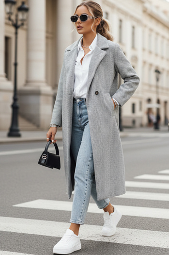 Płaszcz damski oversize MANTOVA długi jasnoszary Dstreet NY0740