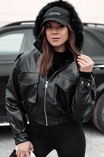 Kurtka skórzana damska z futerkiem SOFTREBEL czarna Dstreet TY4762