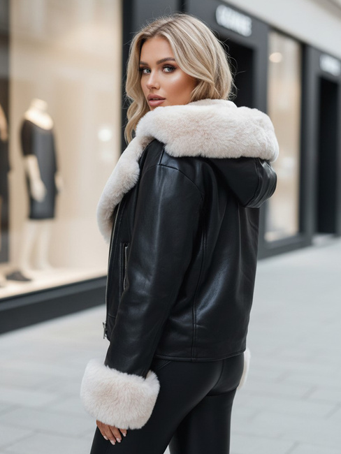 Kurtka damska ramoneska skórzana z futerkiem czarna Dstreet TY5118z