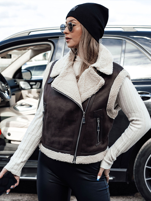 Kamizelka damska zamszowa z kożuszkiem WOOLZIP brązowa Dstreet TY4746
