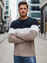 Sweter męski z okrągłym dekoltem granatowo-beżowy Dstreet WX2321