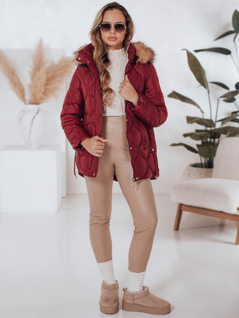 Kurtka zimowa damska LUMORE pikowana z kapturem bordowa Dstreet TY5014