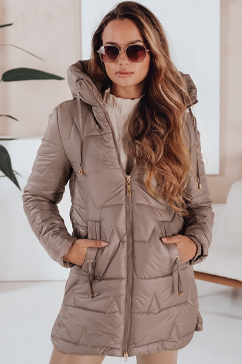 Kurtka zimowa damska pikowana z kapturem ciemnobeżowa Dstreet TY5093