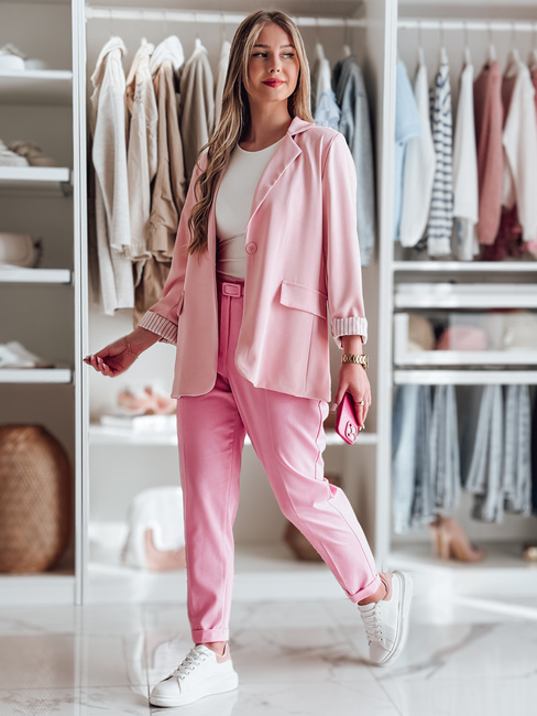 Casualowe spodnie damskie plisowane z paskiem PLISSO różowe Dstreet UY2519