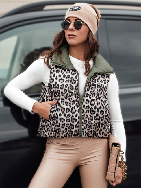 Kamizelka damska LEOVELLA przejściowa krótka pikowana dwustronna zielona Dstreet TY5496