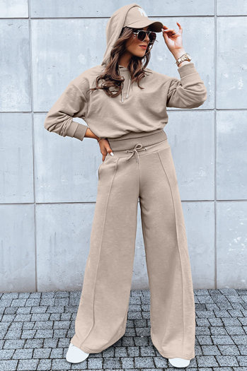 Komplet damski spodnie wide leg GALAXY GLOW ciemnobeżowy Dstreet AY0909