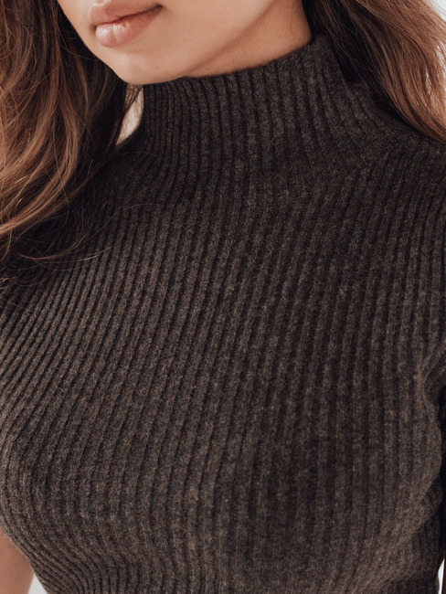 Damski sweter prążkowany z krótkim rękawem GIRLGLORY brązowy Dstreet MY2554