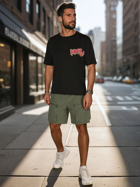 T-shirt męski z nadrukiem czarny Dstreet RX5645