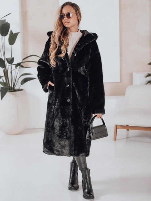 Płaszcz damski futerkowy HELLOCHIC długi czarny Dstreet TY4986