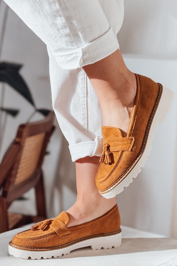 Mokasyny damskie ażurowe VANESSO kamelowe Dstreet ZY0714