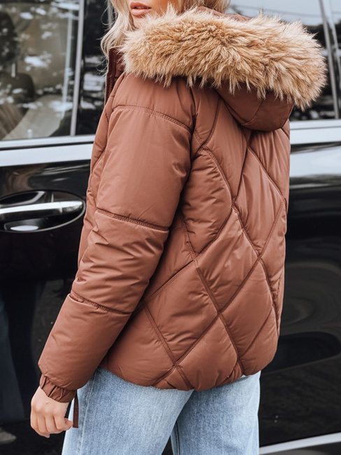 Kurtka damska zimowa pikowana z kapturem brązowa Dstreet TY5231