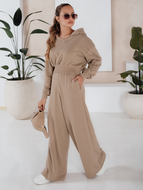 Komplet damski spodnie wide leg i bluza MINALIA beżowy Dstreet AY0918